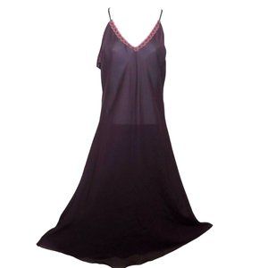 Intuitions Sheer Slip Nightgown M Purple Lace V Neck Adjustable Straps